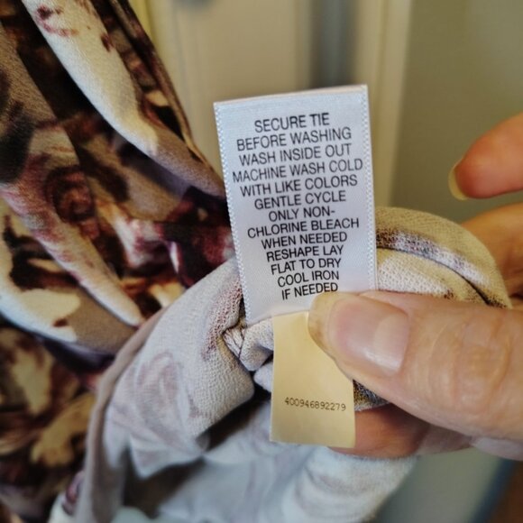 Vera Wang Floral Long Sleeved Wrap Dress - Mauve, Taupe - Picture 5 of 9